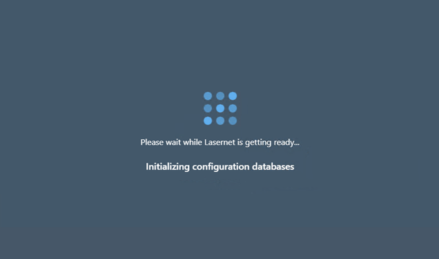 The Initializing configuration databases message that is displayed when the Lasernet Core administration tool is starting.